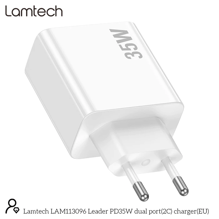 Φορτιστής Πρίζας Lamtech DUAL Type-C FAST CHARGER PD35W White