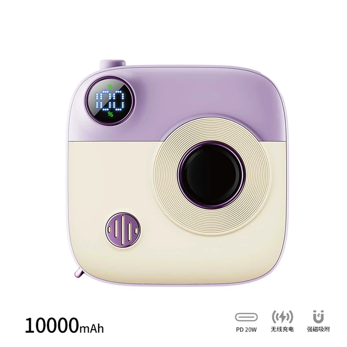 XO Power Bank PR223 mini camera ψηφιακή οθόνη γρήγορης φόρτισης 10000mAh Purple White