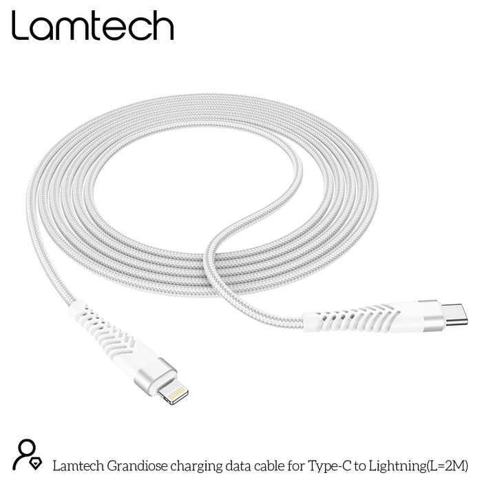 Καλώδιo USB Lamtech HQ UNBREAKABLE Type-C to Type-C WHITE 2M