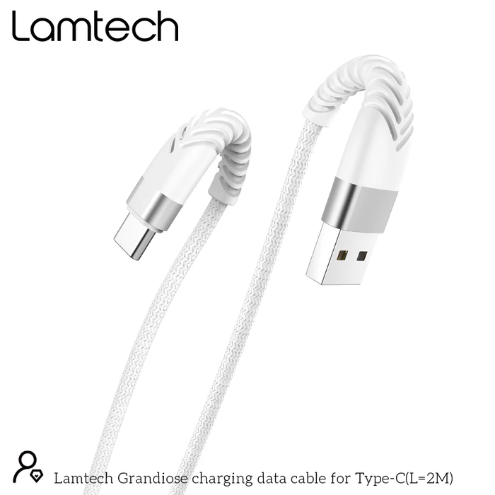Καλώδιo USB Lamtech Type-C V2,0 HIGH QUALITY UNBREAKABLE SILVER 2M
