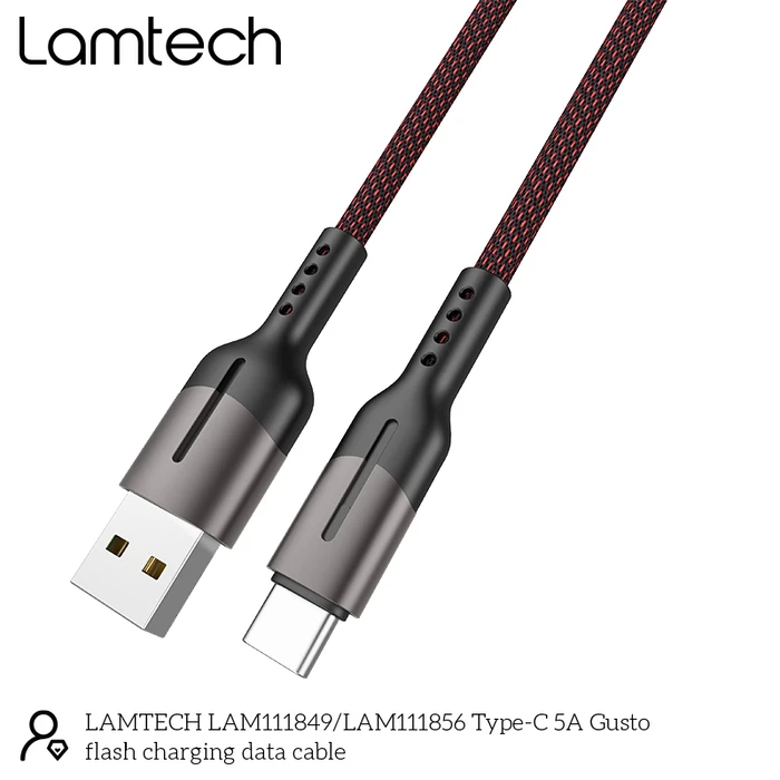 Καλώδιo USB Lamtech USB Type-C Data 5A 1,2M Black