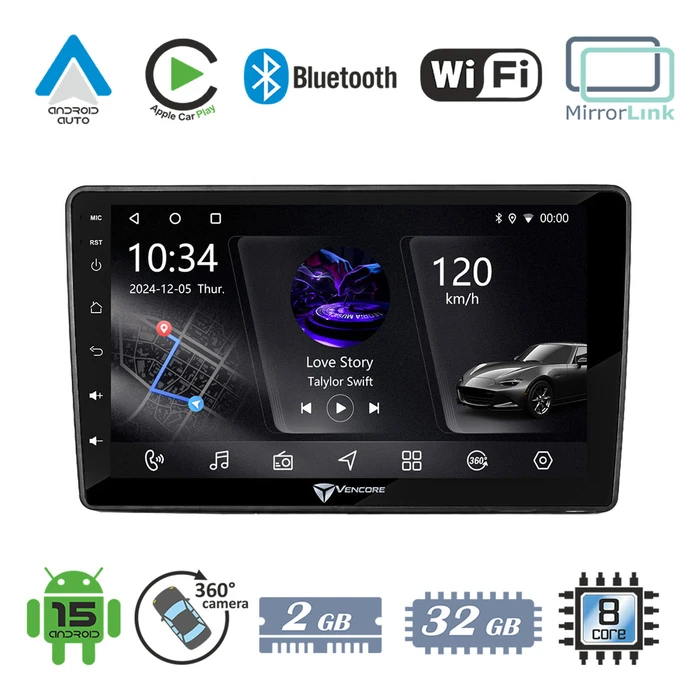 VenCore 3236-10006-0410B - Οθόνη Multimedia Android 15 10.1" PX5S Octa-Core 2GB/32GB IPS με Πρόσοψη, CarPlay, Android Auto και Υποστήριξη Κάμερας 360° για Fiat 500L 2012-2018 – Μαύρη