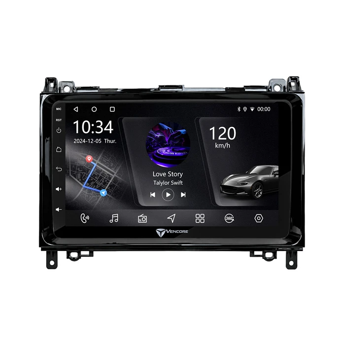VenCore 3236-10005-0759B2 - 9" Android 15 Multimedia Screen PX5S Octa‑Core 2GB/32GB IPS with Front Panel, CarPlay, Android Auto and 360° Camera Support for Mercedes Viano V639 2006-2014 - Black