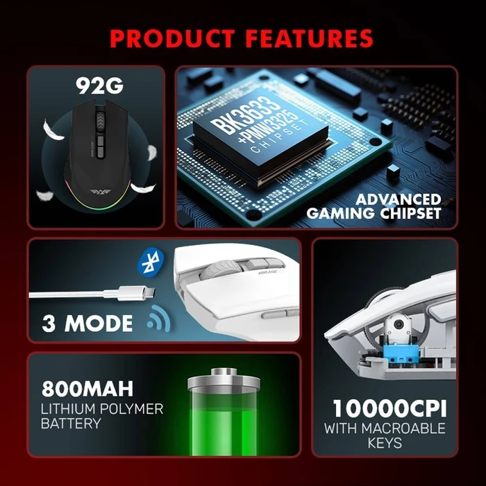 Gaming Ποντίκι Armaggeddon Tri-Mode 10000Cpi Mirage Vii Black