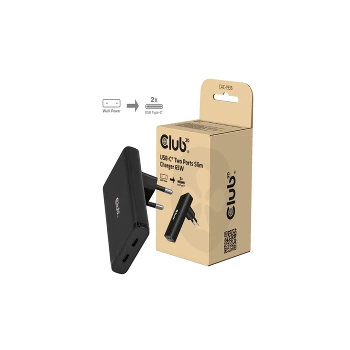 Club3D Slim 2x USB-C PD 3.1 65W GaN Charger (CAC-1935)
