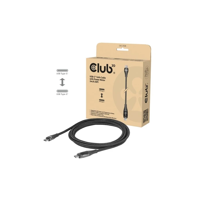 Club3D USB-C Καλώδιο Φόρτισης Ασφαλείας 240W 2m (Stecker/Stecker, Χωρίς Δεδομένα) CAC-2508
