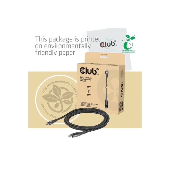 Club3D USB-C Καλώδιο Φόρτισης Ασφαλείας 240W 2m (Stecker/Stecker, Χωρίς Δεδομένα) CAC-2508