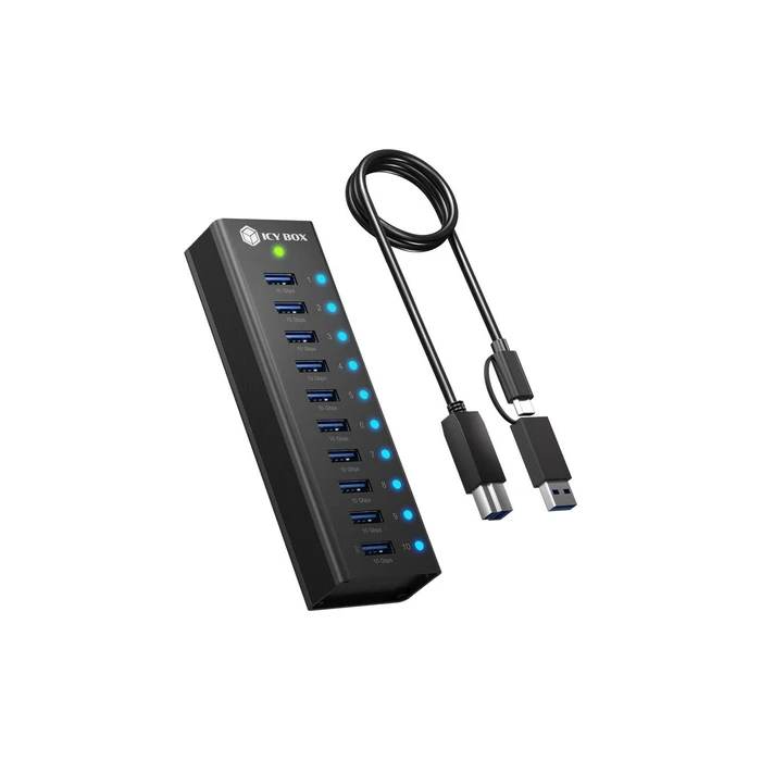 Icy Box Hub 10 θυρών USB 3.2 IB-AC6110A με θύρες USB-A και θύρα φόρτισης