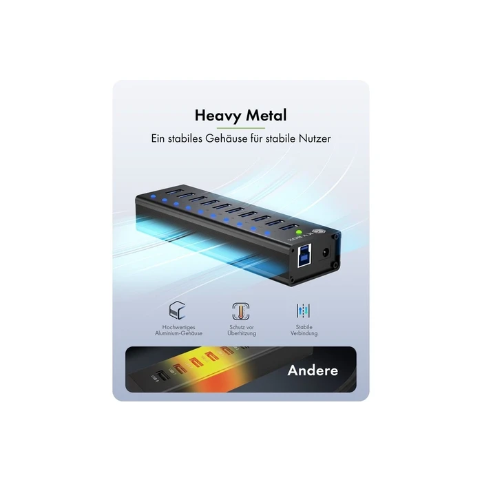 Icy Box Hub 10 θυρών USB 3.2 IB-AC6110A με θύρες USB-A και θύρα φόρτισης