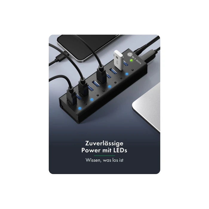 Icy Box Hub 10 θυρών USB 3.2 IB-AC6110A με θύρες USB-A και θύρα φόρτισης