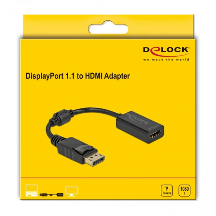 Αντάπτορας DisplayPort Delock σε HDMI 61011, 1080p/60Hz, Passive, μαύρος