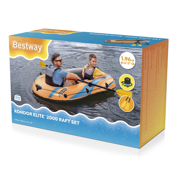 Bestway Φουσκωτή Βάρκα για 1 Άτομο Πορτοκαλί με Κουπιά & Τρόμπα 196x106εκ. 61141