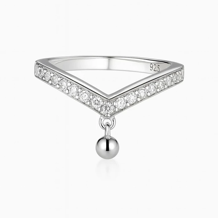 DIAMONFIRE Women's Sterling Silver Ring with Zirconia V-shape, Size 17.5