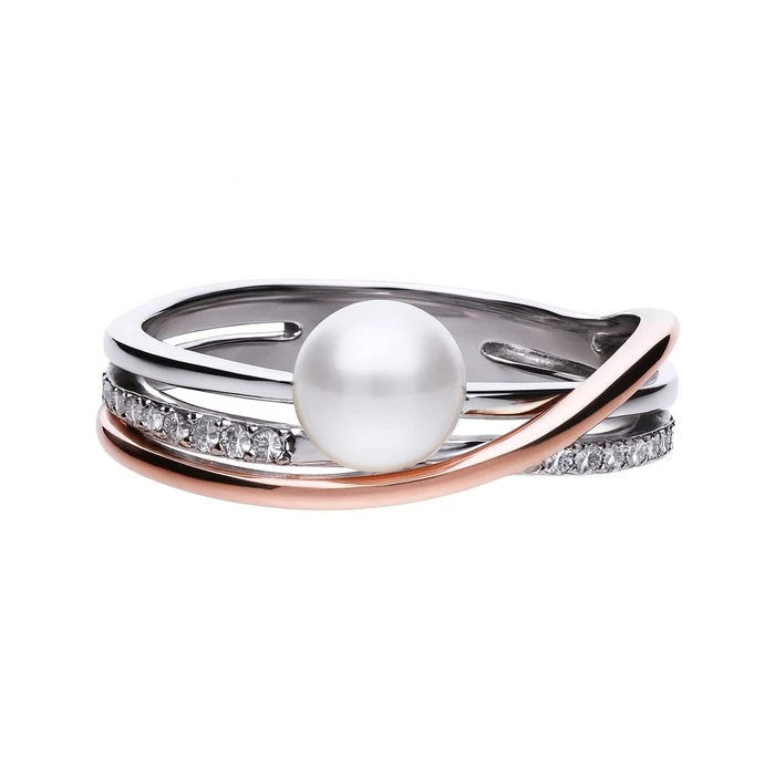 DIAMONFIRE Women's Ring (Size 16.5) - Sterling Silver with Silver Pearl & Zirconia