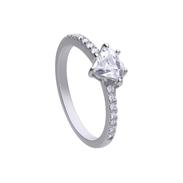 DIAMONFIRE Women Ring 16 - Sterling Silver Solitary Zirconia (Grey)