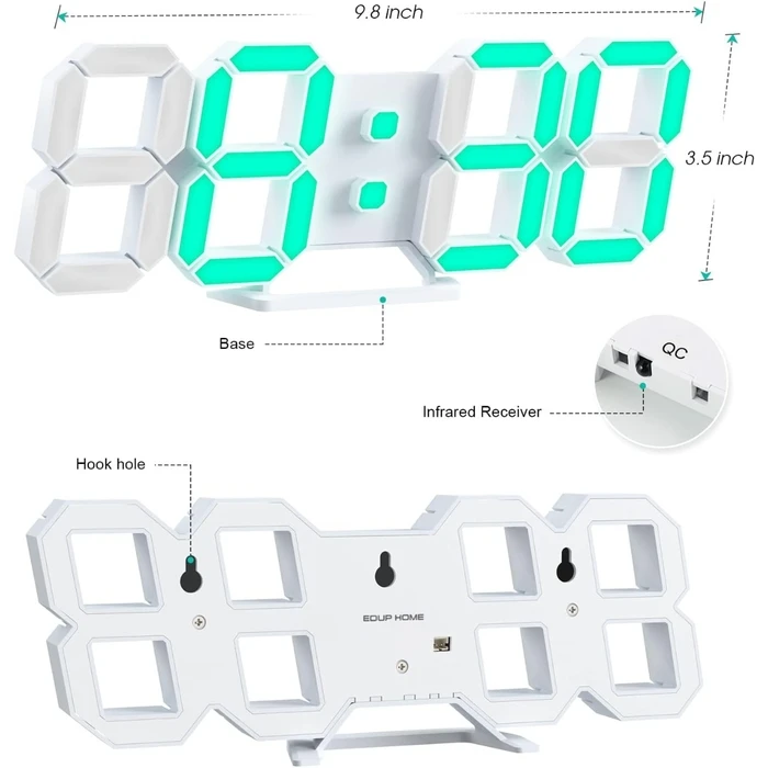 EDUP EH-LED1319 3D LED Ρολόι Τοίχου/Επιτραπέζιο 9.5" με Τηλεχειριστήριο και Νυχτερινό Φωτισμό