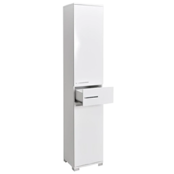Bathroom tall cabinet with two doors and one drawer 45x38x187 cm White Glossy - Velco Luxury Line