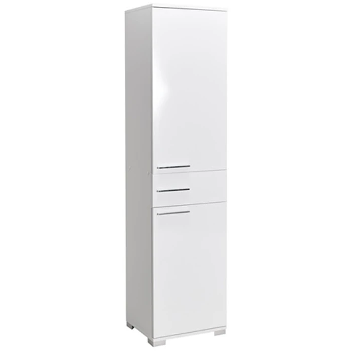 Bathroom tall cabinet with two doors and one drawer 45x38x187 cm White Glossy - Velco Luxury Line