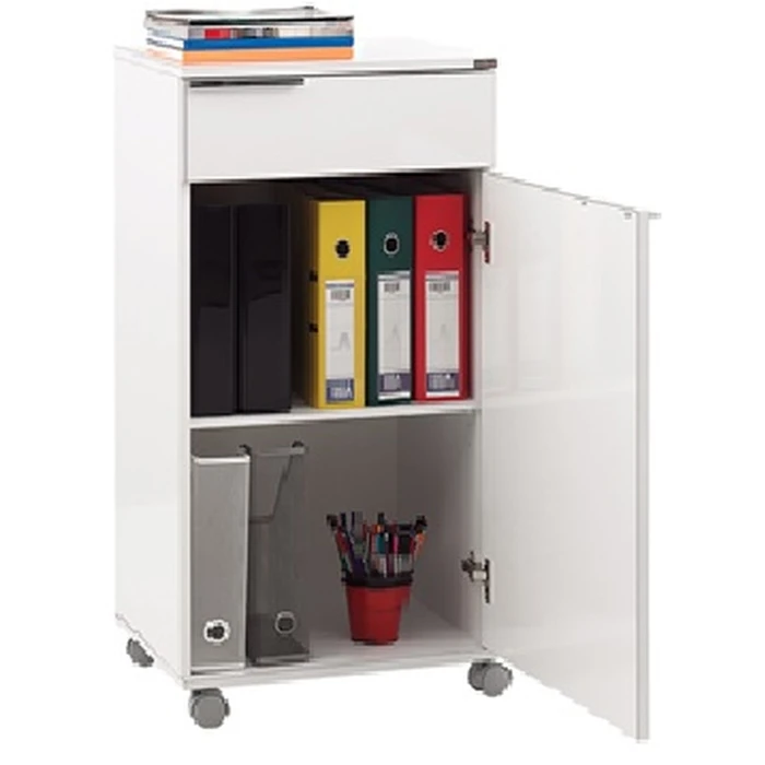 Velco Mobile shelving unit with door and drawer 50x40x100 cm White High-Gloss