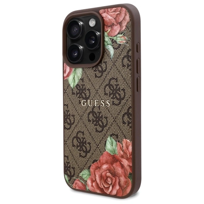 Guess GUHMP16LP4ROPEMCW Apple iPhone 16 Pro hardcase 4G Flowers Print MagSafe brown