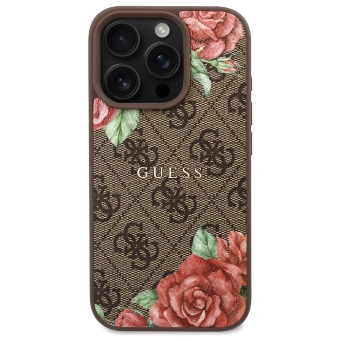 Guess GUHMP16LP4ROPEMCW Apple iPhone 16 Pro hardcase 4G Flowers Print MagSafe brown