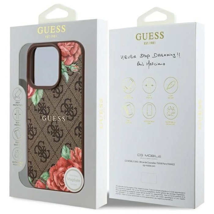 Guess GUHMP16LP4ROPEMCW Apple iPhone 16 Pro hardcase 4G Flowers Print MagSafe brown