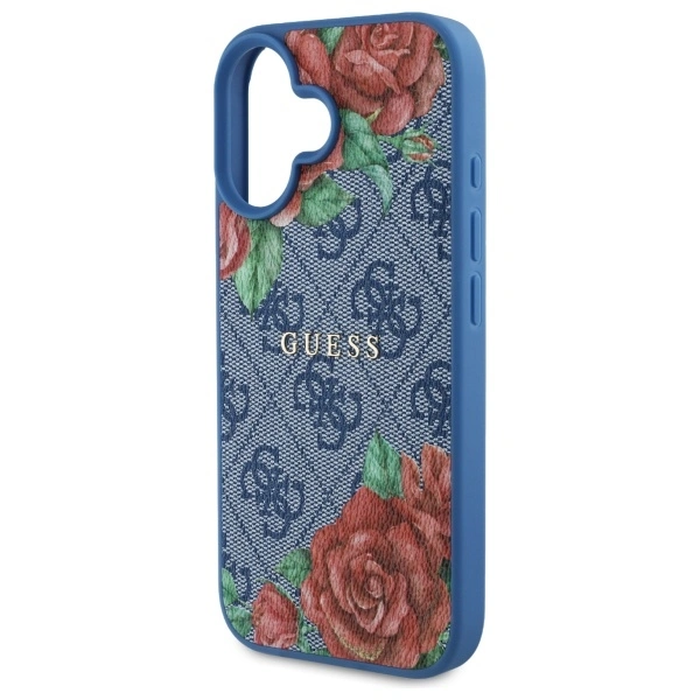Guess GUHMP16SP4ROPEMCB Apple iPhone 16 hardcase 4G Flowers Print MagSafe blue