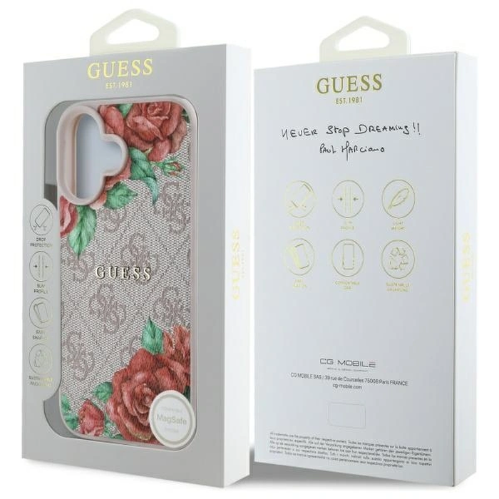Guess GUHMP16SP4ROPEMCP Apple iPhone 16 hardcase 4G Flowers Print MagSafe pink