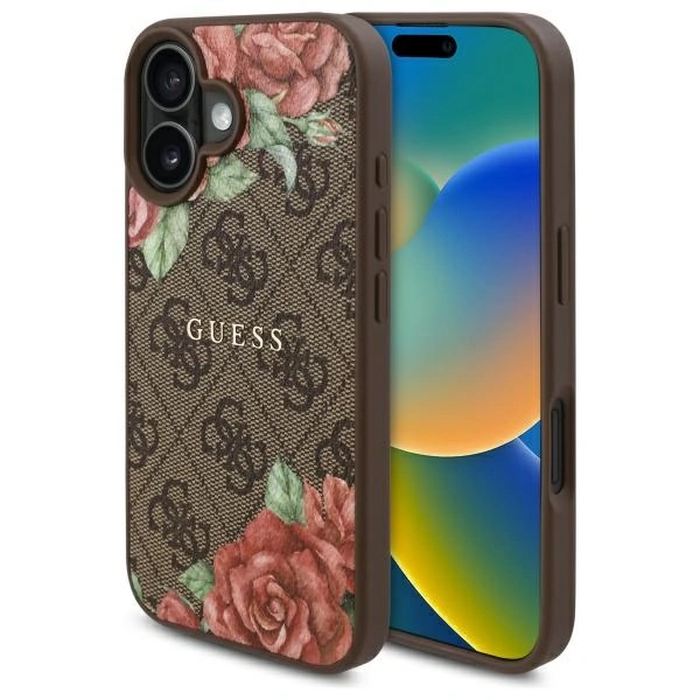 Guess GUHMP16SP4ROPEMCW Apple iPhone 16 hardcase 4G Flowers Print MagSafe brown
