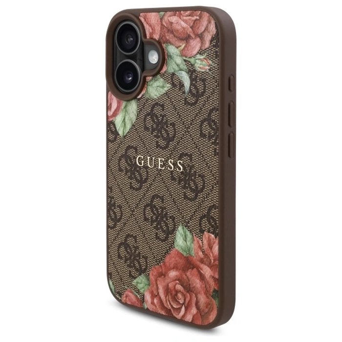 Guess GUHMP16SP4ROPEMCW Apple iPhone 16 hardcase 4G Flowers Print MagSafe brown