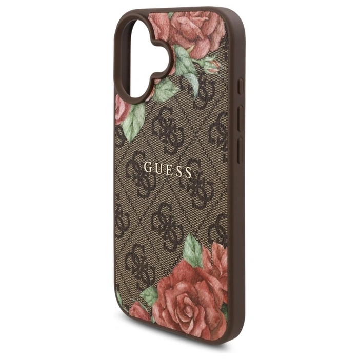 Guess GUHMP16SP4ROPEMCW Apple iPhone 16 hardcase 4G Flowers Print MagSafe brown