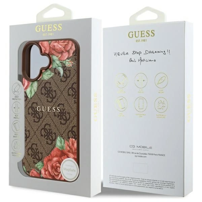 Guess GUHMP16SP4ROPEMCW Apple iPhone 16 hardcase 4G Flowers Print MagSafe brown