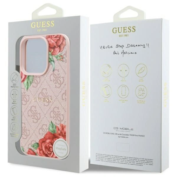 Guess GUHMP16XP4ROPEMCP Apple iPhone 16 Pro Max hardcase 4G Flowers Print MagSafe pink