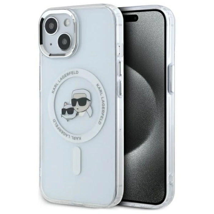Karl Lagerfeld KLHMP14SHLSKCH Apple iPhone 14 hardcase IML Metal Karl&Choupette Head MagSafe white
