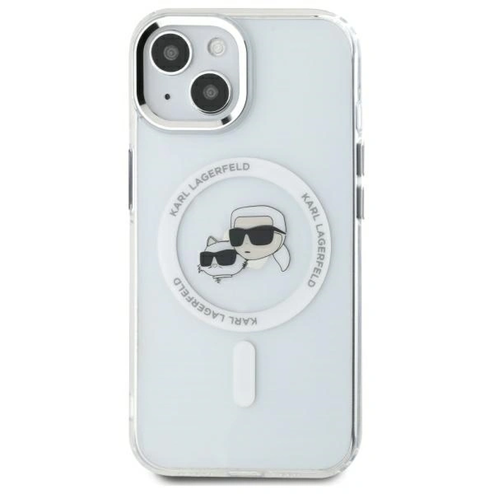 Karl Lagerfeld KLHMP14SHLSKCH Apple iPhone 14 hardcase IML Metal Karl&Choupette Head MagSafe white