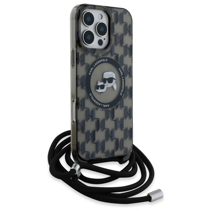 Karl Lagerfeld KLHMP16LHCKCKLCK Apple iPhone 16 Pro hardcase IML Crossbody Monogram Karl & Choupette Head MagSafe black