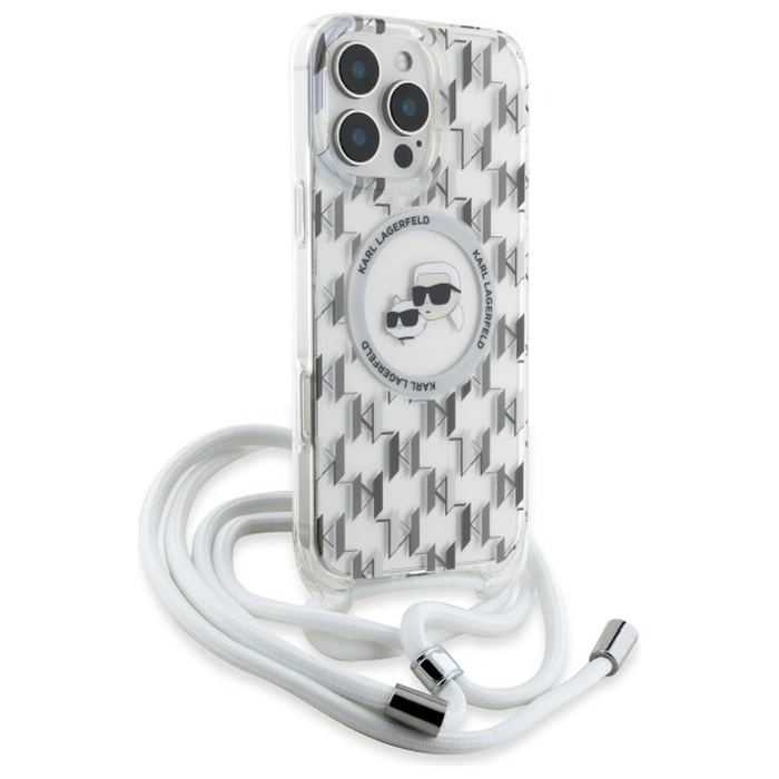 Karl Lagerfeld KLHMP16LHCKCKLCT Apple iPhone 16 Pro hardcase IML Crossbody Monogram Karl & Choupette Head MagSafe transparent