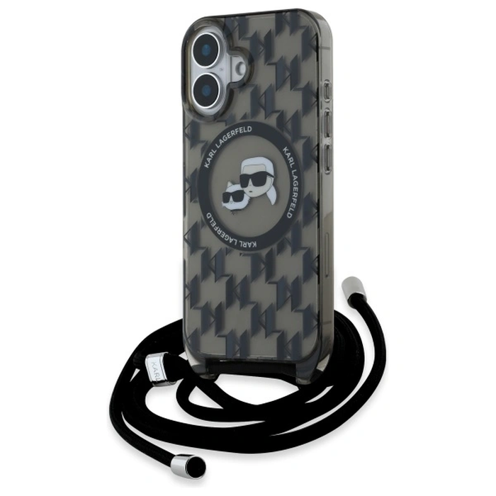 Karl Lagerfeld KLHMP16SHCKCKLCK Apple iPhone 16 hardcase IML Crossbody Monogram Karl & Choupette Head MagSafe black