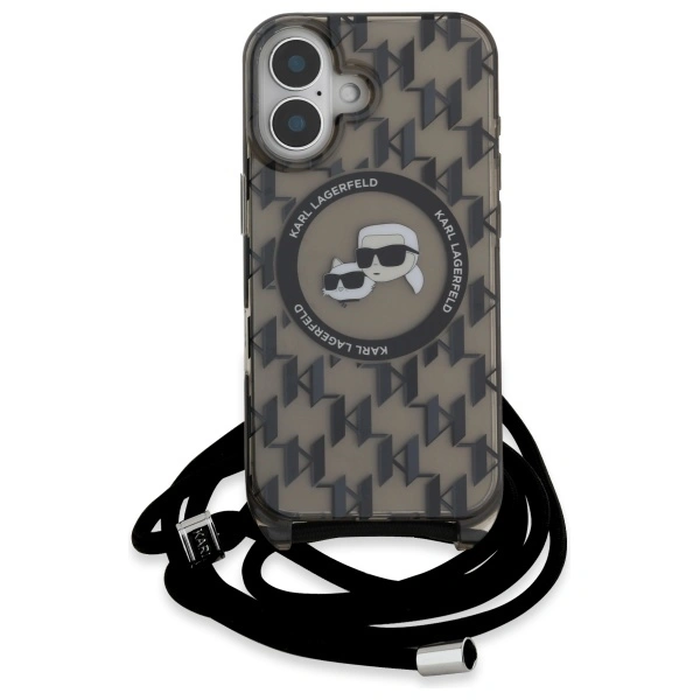 Karl Lagerfeld KLHMP16SHCKCKLCK Apple iPhone 16 hardcase IML Crossbody Monogram Karl & Choupette Head MagSafe black