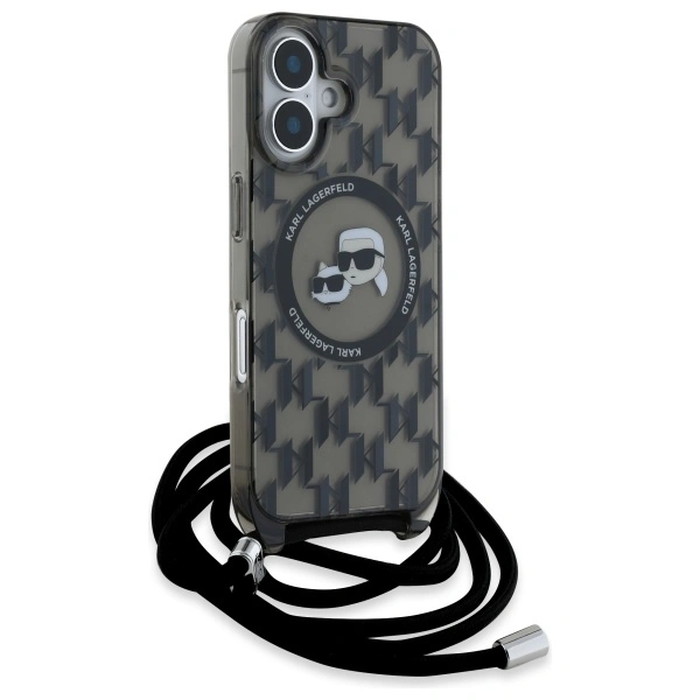 Karl Lagerfeld KLHMP16SHCKCKLCK Apple iPhone 16 hardcase IML Crossbody Monogram Karl & Choupette Head MagSafe black