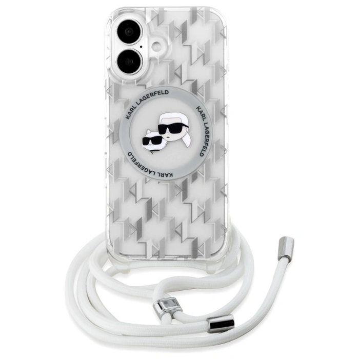 Karl Lagerfeld KLHMP16SHCKCKLCT Apple iPhone 16 hardcase IML Crossbody Monogram Karl & Choupette Head MagSafe transparent