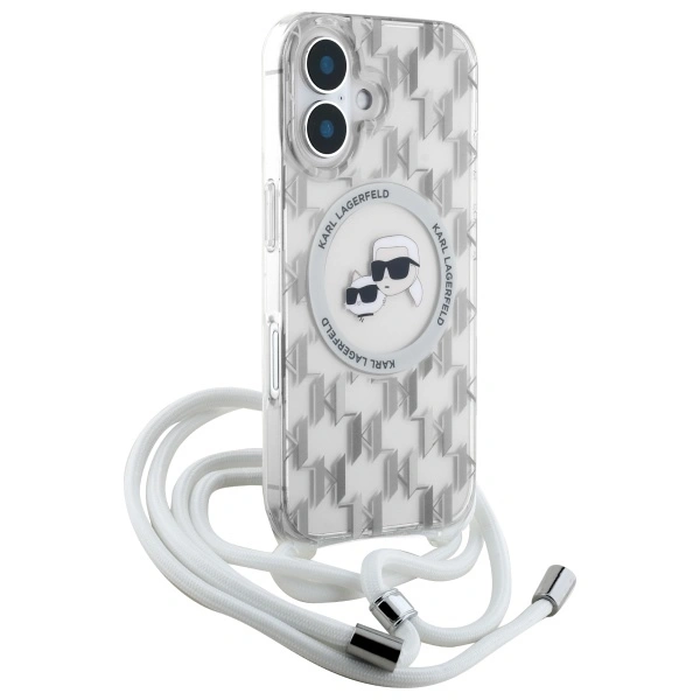 Karl Lagerfeld KLHMP16SHCKCKLCT Apple iPhone 16 hardcase IML Crossbody Monogram Karl & Choupette Head MagSafe transparent
