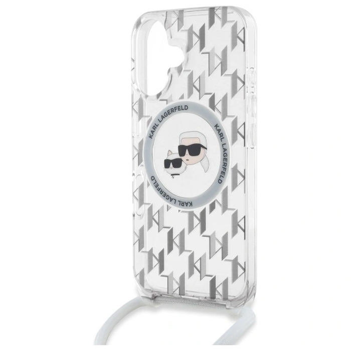 Karl Lagerfeld KLHMP16SHCKCKLCT Apple iPhone 16 hardcase IML Crossbody Monogram Karl & Choupette Head MagSafe transparent