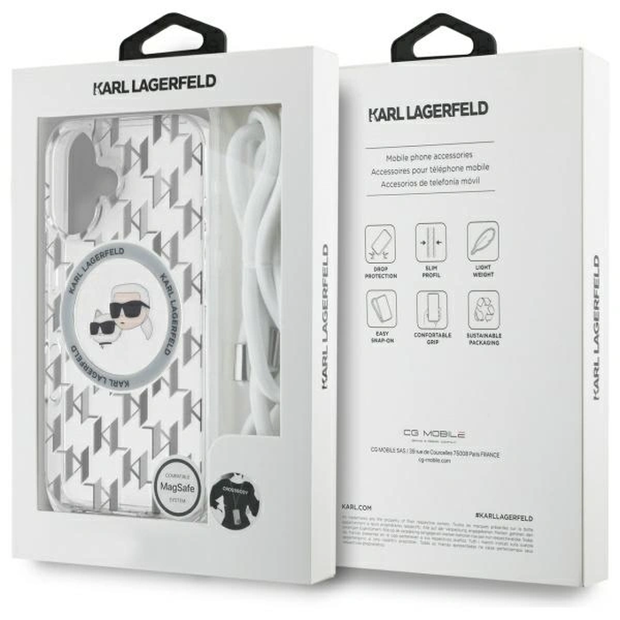 Karl Lagerfeld KLHMP16SHCKCKLCT Apple iPhone 16 hardcase IML Crossbody Monogram Karl & Choupette Head MagSafe transparent