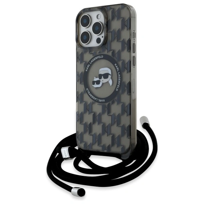 Karl Lagerfeld KLHMP16XHCKCKLCK Apple iPhone 16 Pro Max hardcase IML Crossbody Monogram Karl & Choupette Head MagSafe black