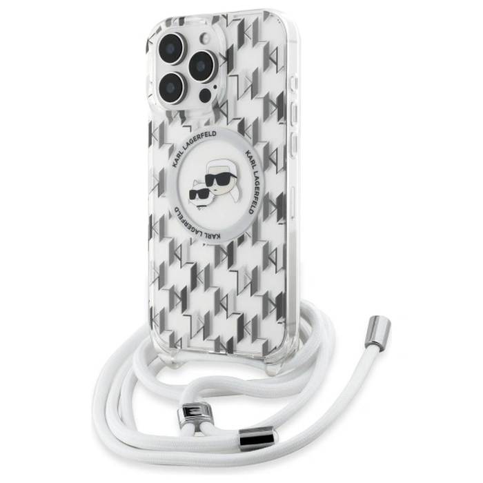 Karl Lagerfeld KLHMP16XHCKCKLCT Apple iPhone 16 Pro Max hardcase IML Crossbody Monogram Karl & Choupette Head MagSafe transparent