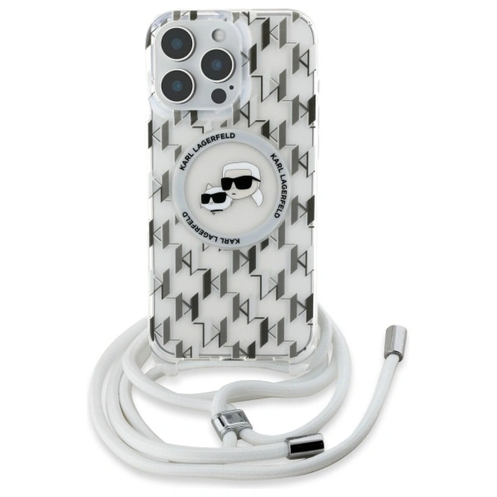 Karl Lagerfeld KLHMP16XHCKCKLCT Apple iPhone 16 Pro Max hardcase IML Crossbody Monogram Karl & Choupette Head MagSafe transparent