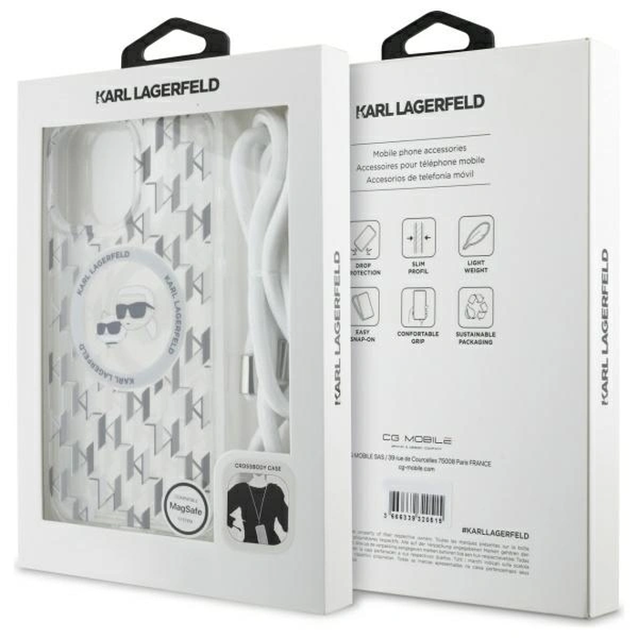 Karl Lagerfeld KLHMP16XHCKCKLCT Apple iPhone 16 Pro Max hardcase IML Crossbody Monogram Karl & Choupette Head MagSafe transparent