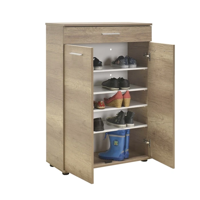 Shoe cabinet with double opening doors, drawer, 5 storage positions, ventilated back 73x35x108 cm - TORI (Velco Group)