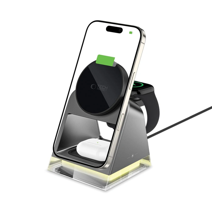 Tech-Protect QI15W-A43 3in1 Magnetic MagSafe Wireless Charger Black